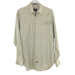 Robert Talbott Button Down Shirt Windowpane Check Textured Large Olive Green Tan